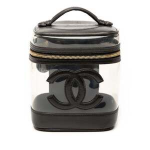 CHANEL Black Leather Logo Vanity Bag